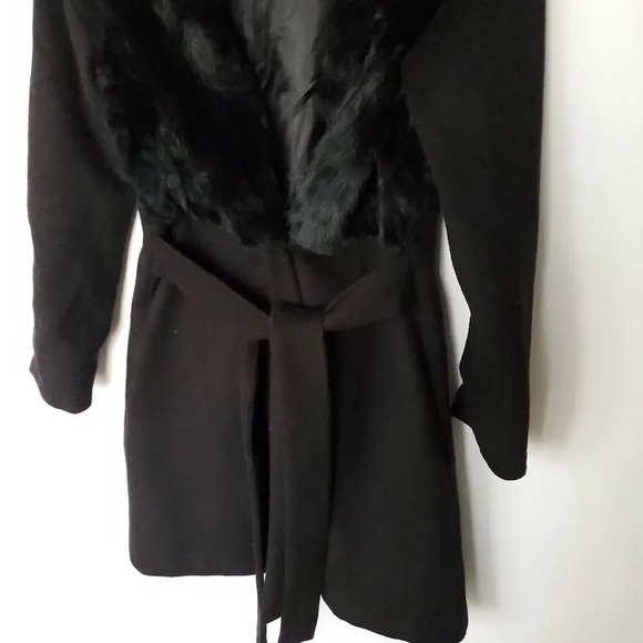 Back Stage Wool Coat Womens Size Small Black Faux Fur Made in Korea Snap Button - Picture 6 of 12